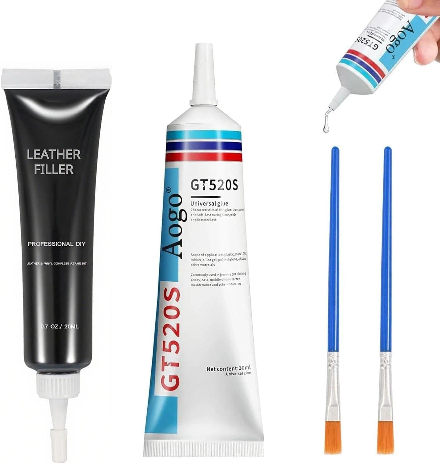 Leather Repair Kit,Leather Glue & Black Filler for Tears, Rips,Vinyl Leather Repair Kit Scratch Repair on Artificial Furniture,Shoes,Car Seat,Car Interiors,Couches