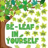Funrous 90 Pcs Tree Classroom Bulletin Board Decorations Sets Be Leaf in Yourself Bulletin Board Decor Positive Sayings Inspirational Green Leaves Paper Cutouts for Wall School Chalkboard Supplies