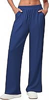 Ekouaer Women's Wide Leg Palazzo Pants with Pockets - Elastic Waist Casual Lounge & Soft Comfy Pajama Pants