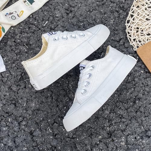 Girls and Boys Low Top Comfortable Canvas Kids Lace up Sneakers White4