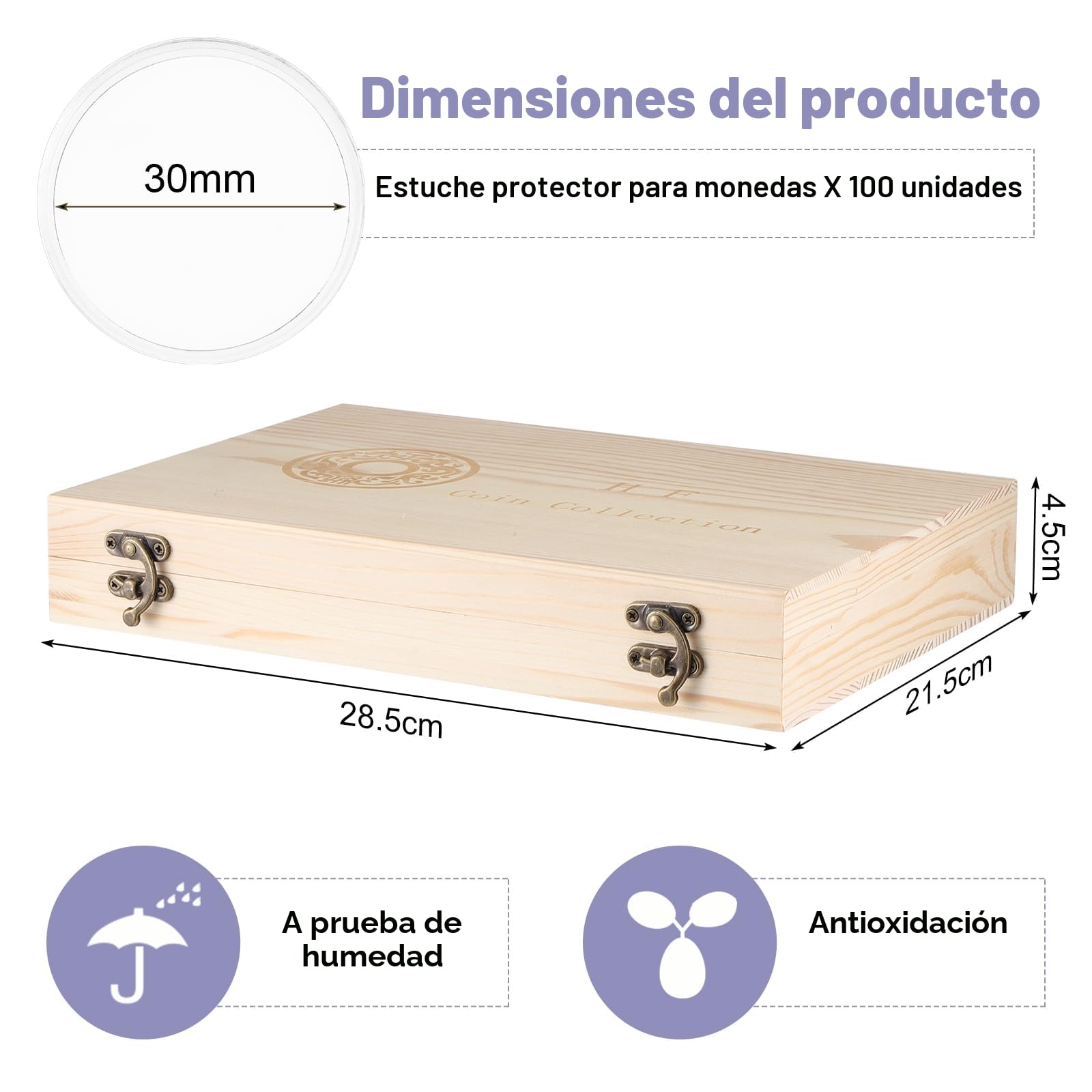 Caja para Monedas Coleccion, 100 Cápsulas de Monedas, Almacenamiento de Monedas para Coleccionistas de 18 mm 21 mm 25 mm 27 mm 30 mm