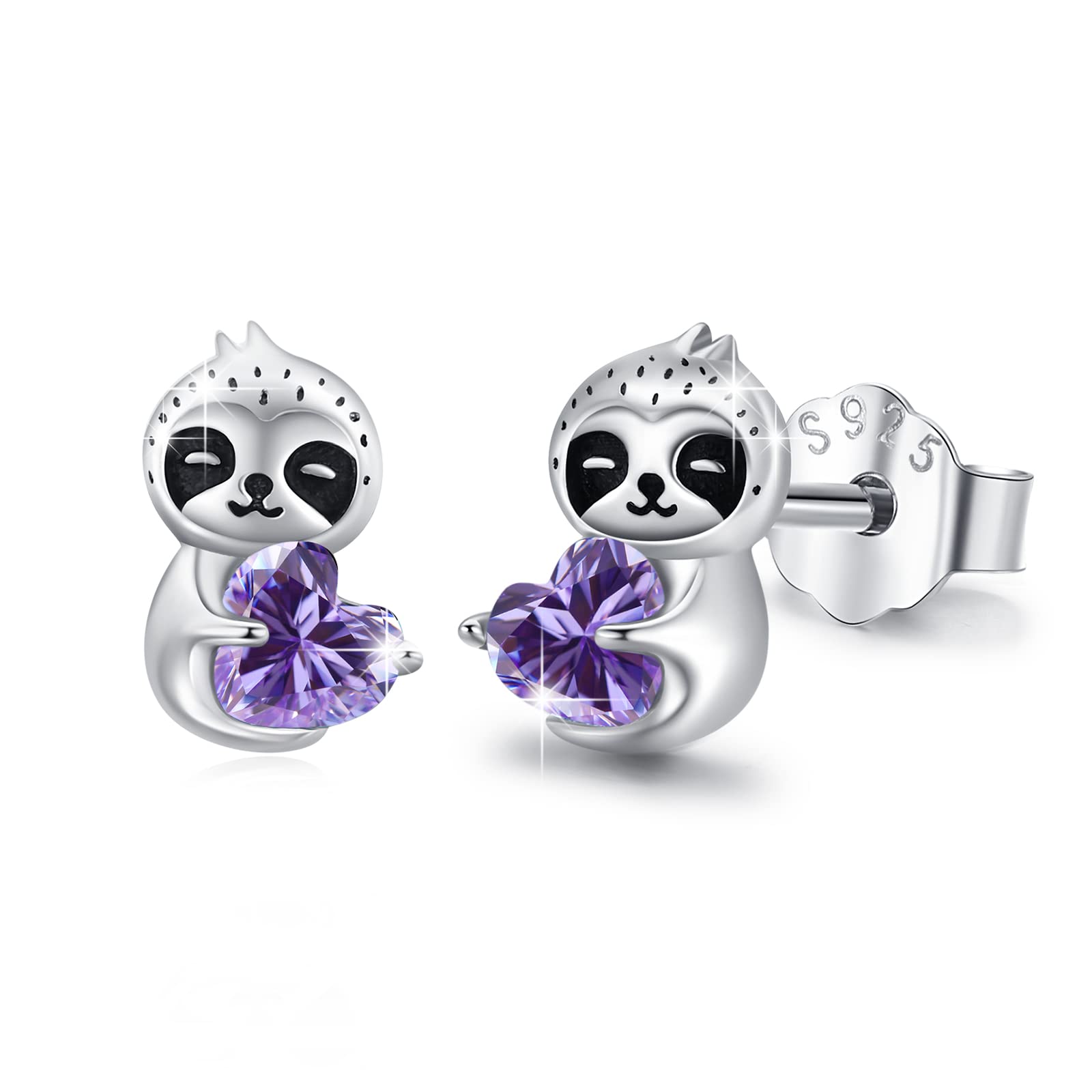 REDSUN 925 Sterling Silber Faultier/Oktopus/Delphin/Schildkröte/Katzen Ohrringe Ohrstecker Herz Kristall Mädchen Niedliche Tier Ohrstecker Faultier Schmuck Geschenke für Frauen Tochter Kinder