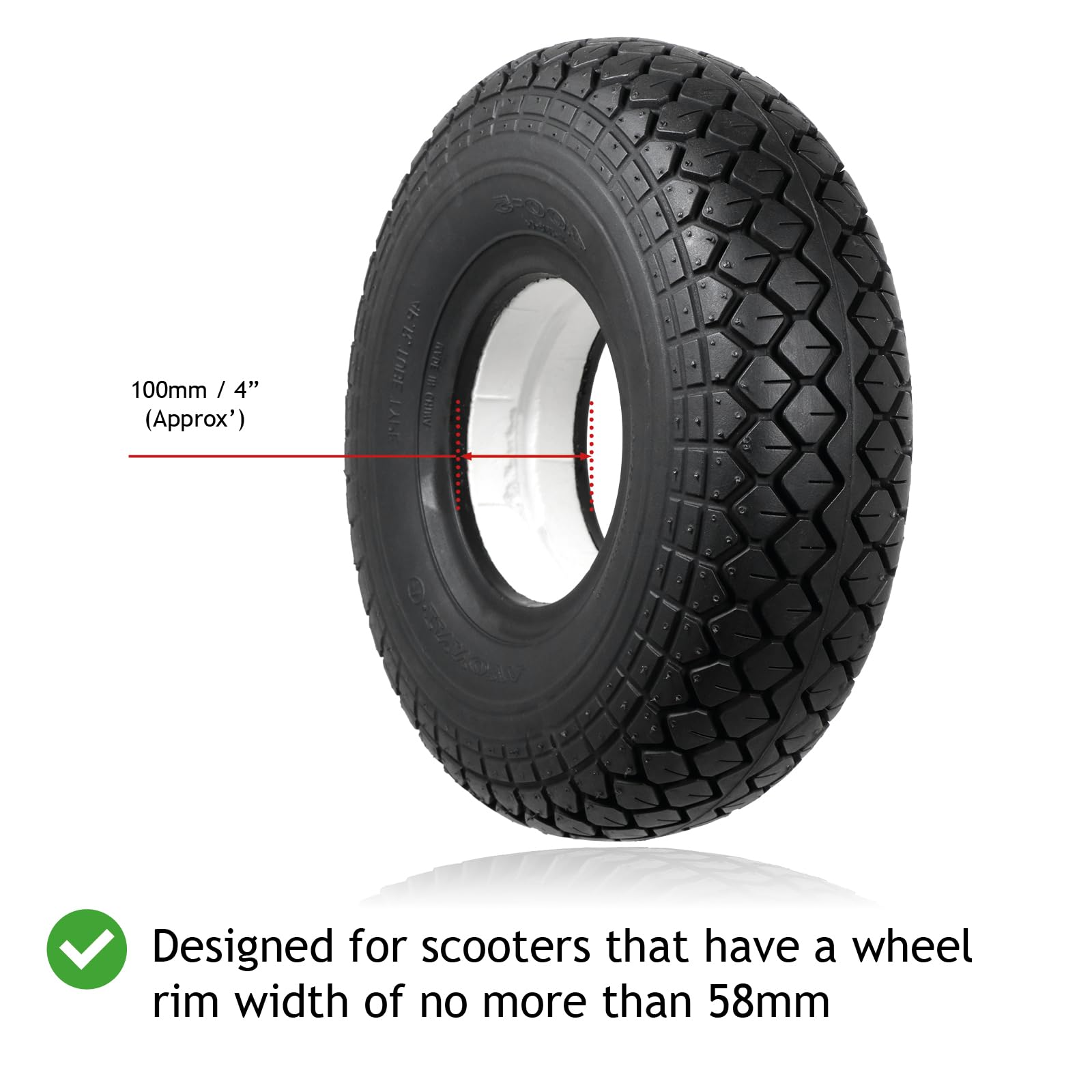 SPARES2GO Mobility Scooter Opona 4.00x5 Block Tread 4.00-5 400x5 400-5 330x100 Solid PU Filled (bez przebić, czarna)