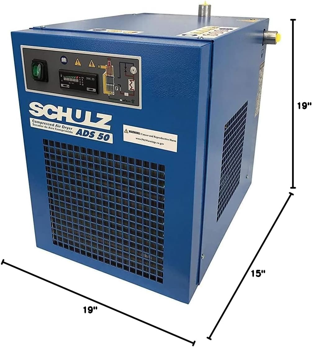 Schulz ADS-50-UP Non-cycling Compressed Air Dryer, Blue; Electronic Controller; 115V; 232 PSI Max Inlet Pressure; Single Phase Circuit; 50 CFM
