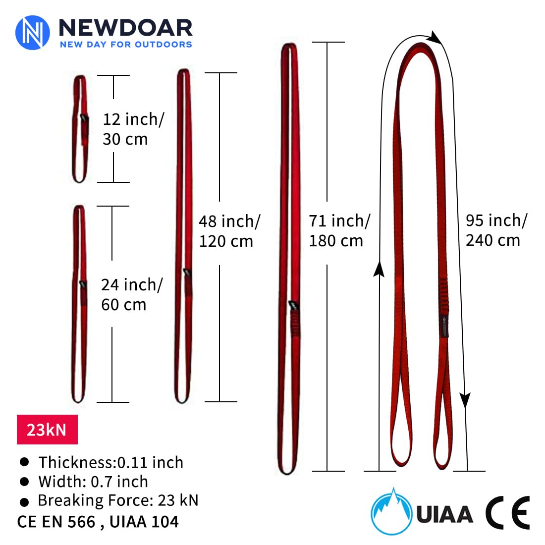 NewDoar Escalade Sling 16mm Nylon Sling Runners ČSN EN566:2017&UIAA 104 Certifié 22KN 4840LB Escalade Cordon Utilitaire,Création d'un système d'ancres,Équipement de Rappel,Le Travail dans Les Arbres - 4