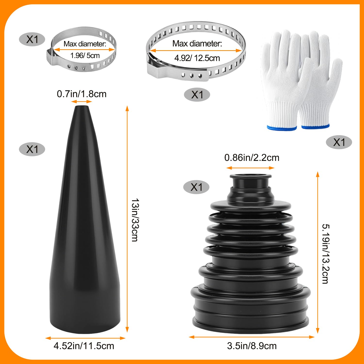 Soufflet de Cardan Universel Cache-poussière pour Joint Homocinétique avec Collier de Serrage Inox Cone Soufflet Cardan Avant Droit Adapté à la Plupart des Opérations d'Entretien Automobile - 3