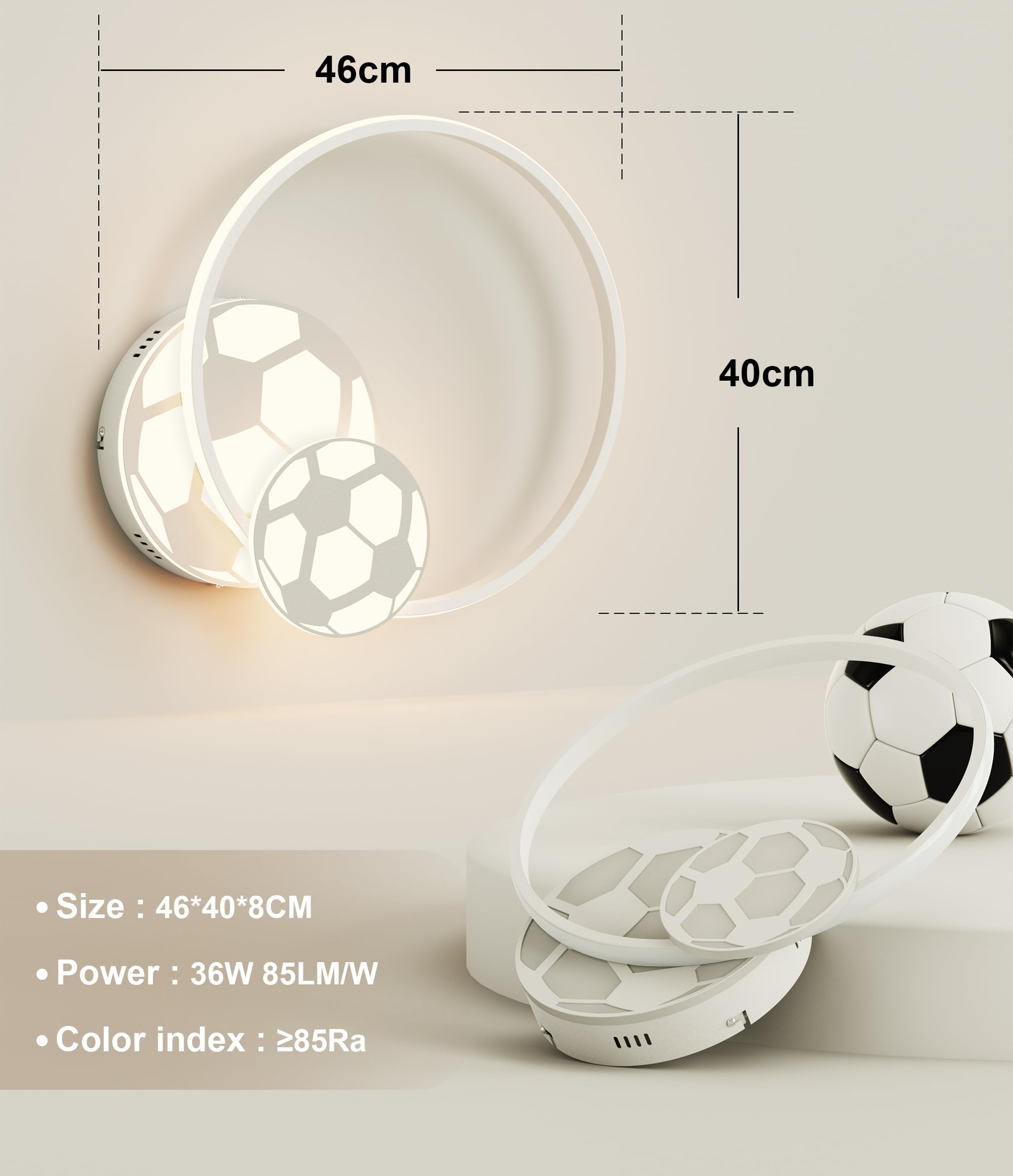 46CM 36W Lampara Infantil Techo, Lámpara de techo Fútbol LED Regulable con Control Remoto 3000-6000K, Lámpara LED para habitacion de bebé Plafon Led Techo para Dormitorio