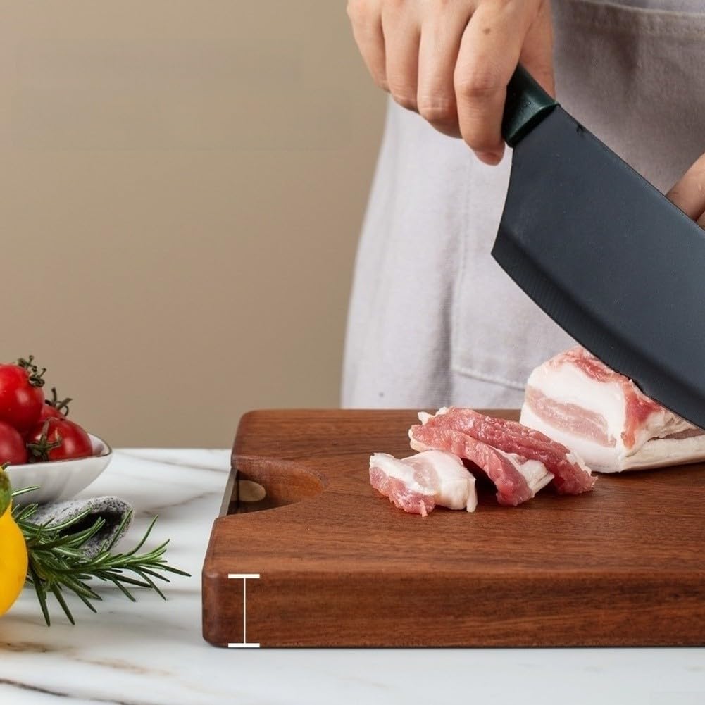 Tagliere in ebano massiccio per legno, spessore 25 mm, su entrambi i lati, con scolapiatti per carne e verdure, 30 x 20 cm (L)
