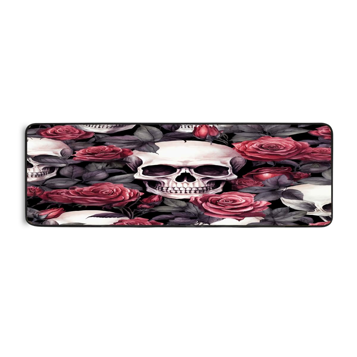 Tapis de cuisine tête de mort et roses 183x61cm antidérapant