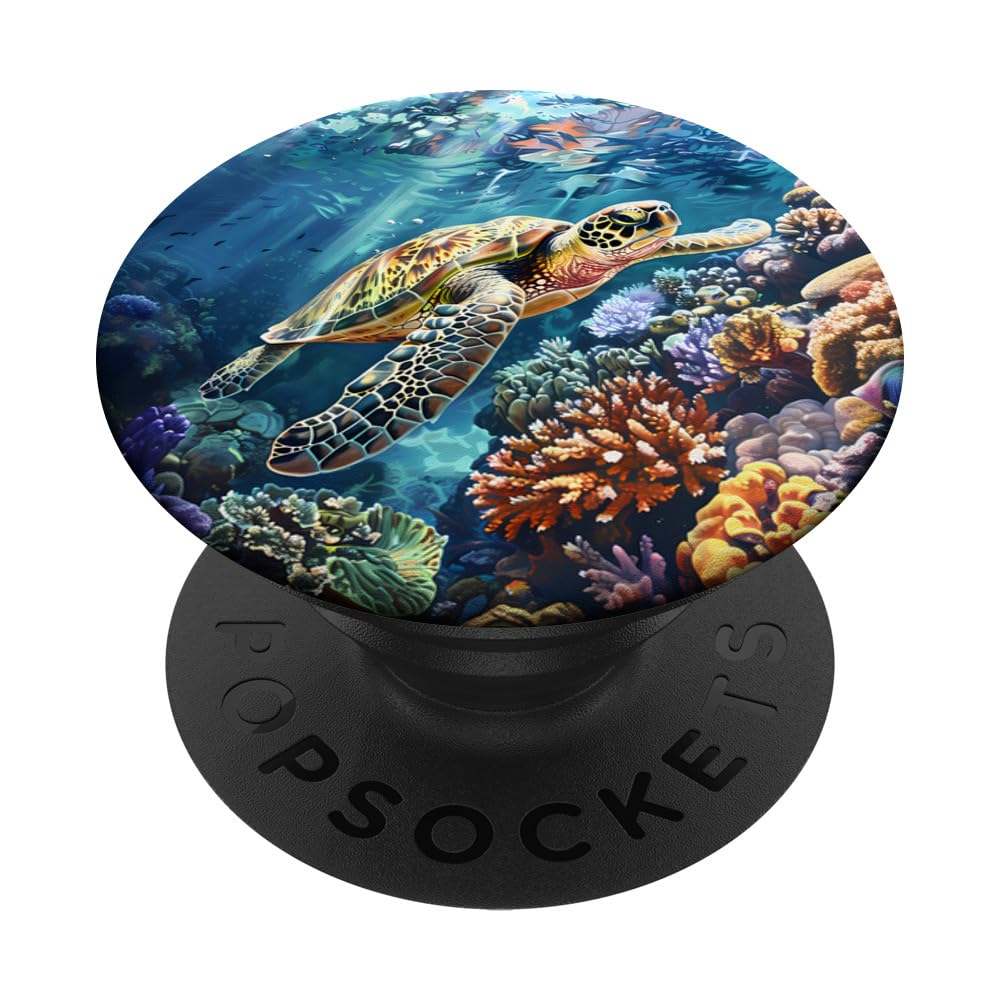 A Sea Turtle and a Colorful Corals, A Sea Turtle PopSockets Adhesive PopGrip