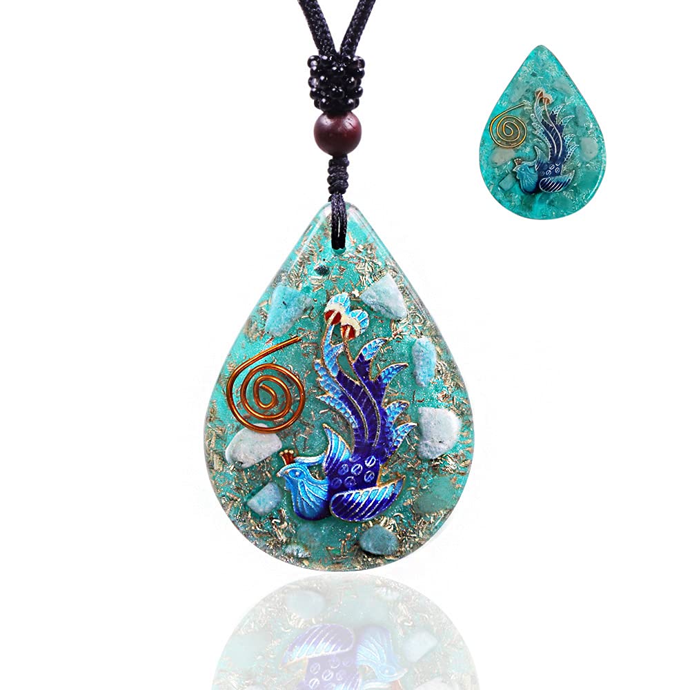 Day Day Up Amazonite Pendant Glow In The Dark Necklace Making Dreams a Reality - Bird of Paradise Orgone Pendant Orgone Energy Generator Necklace, Crystal, Agate