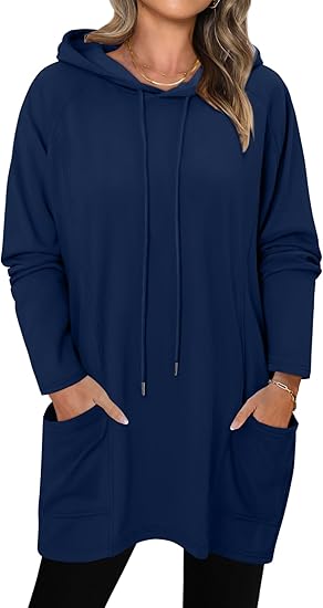 KISSMODA Women Hoodies Dress Long Sweatshirts Dress Raglan Sleeves Oversized Sweatshirts with Pocket 2025 Fall Winter Trendy