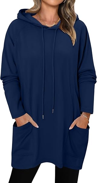 KISSMODA Women Hoodies Dress Long Sweatshirts Dress Raglan Sleeves Oversized Sweatshirts with Pocket 2025 Fall Winter Trendy