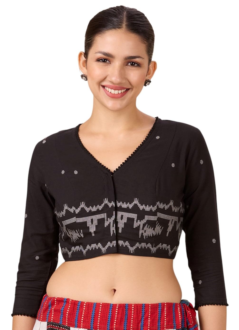 Women's Cotton Temple Border Readymade Saree Blouse.-image-44