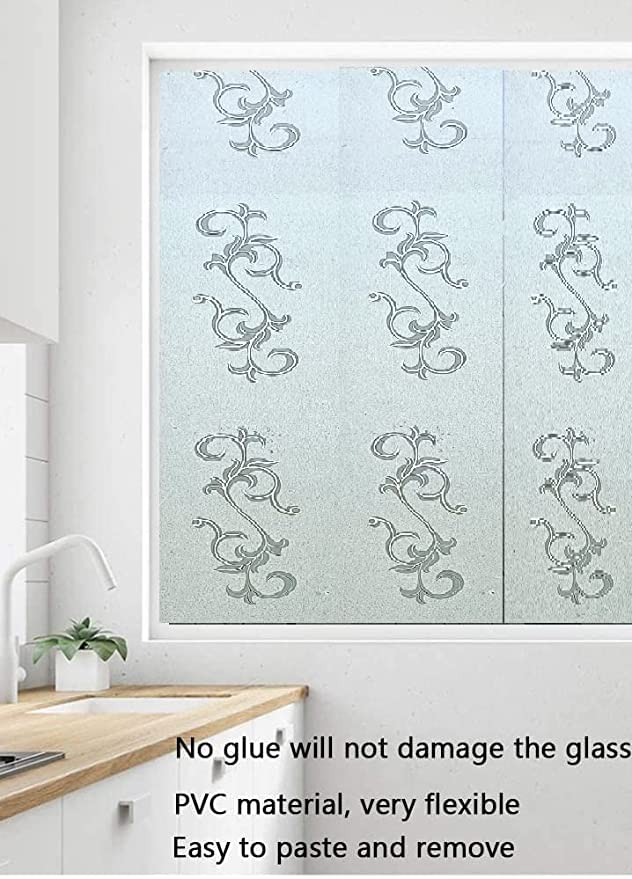 Image of SUNBIRD Window Film Privacy Colorful Window Sticker, Decorative Window Vinyl, Adhesive Home UV Blocking, Heat Insulation Static Cling for Bathroom Office (24 X 48 INCHES-2PCS, Flower Draco)