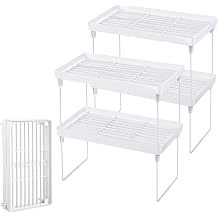 4-Pack Stackable Kitchen Storage Shelves, Foldable Cabinet Organizer Rack, Expandable Pantry Shelf Organizer for Countertop, Cupboard, Spice Storage, Dish Rack 4pack White