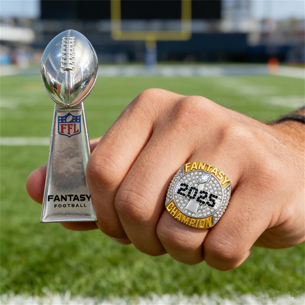 2025 FFL Fantasy Football Championship Ring & Trophy Prize American Football Cup Sports MVP Trophy Rings Set for Fans Mens' Souvenir Gift