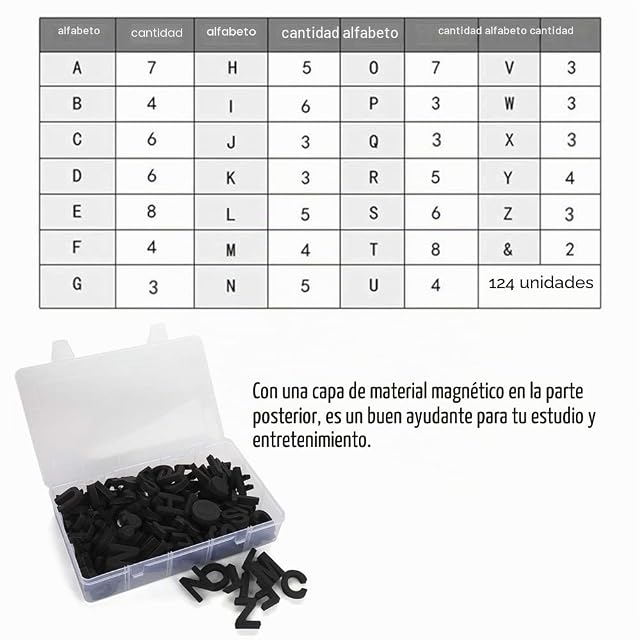 Foto 5 de 8 de Doolland, Letras magnéticas para nevera con caja de transporte, juego de 124 unidades, color negro