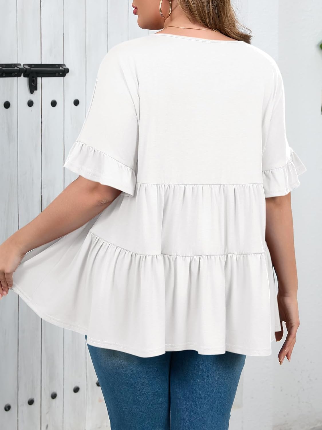 Beautife Womens Plus Size Babydoll Tops Ruffle Short Sleeve Peplum Flowy Shirts Summer Casual Loose Fit Tunic Blouses - Image 4