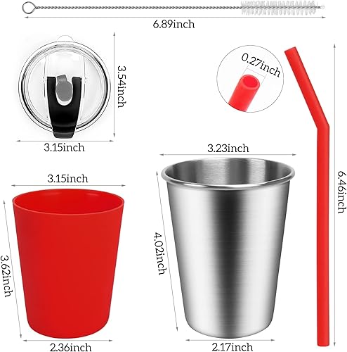 Miniatura 10 de Vasos de acero inoxidable para niños, vasos de metal de 12 onzas con tapas y mangas, vasos irrompibles a prueba de derrames para niños y adultos,