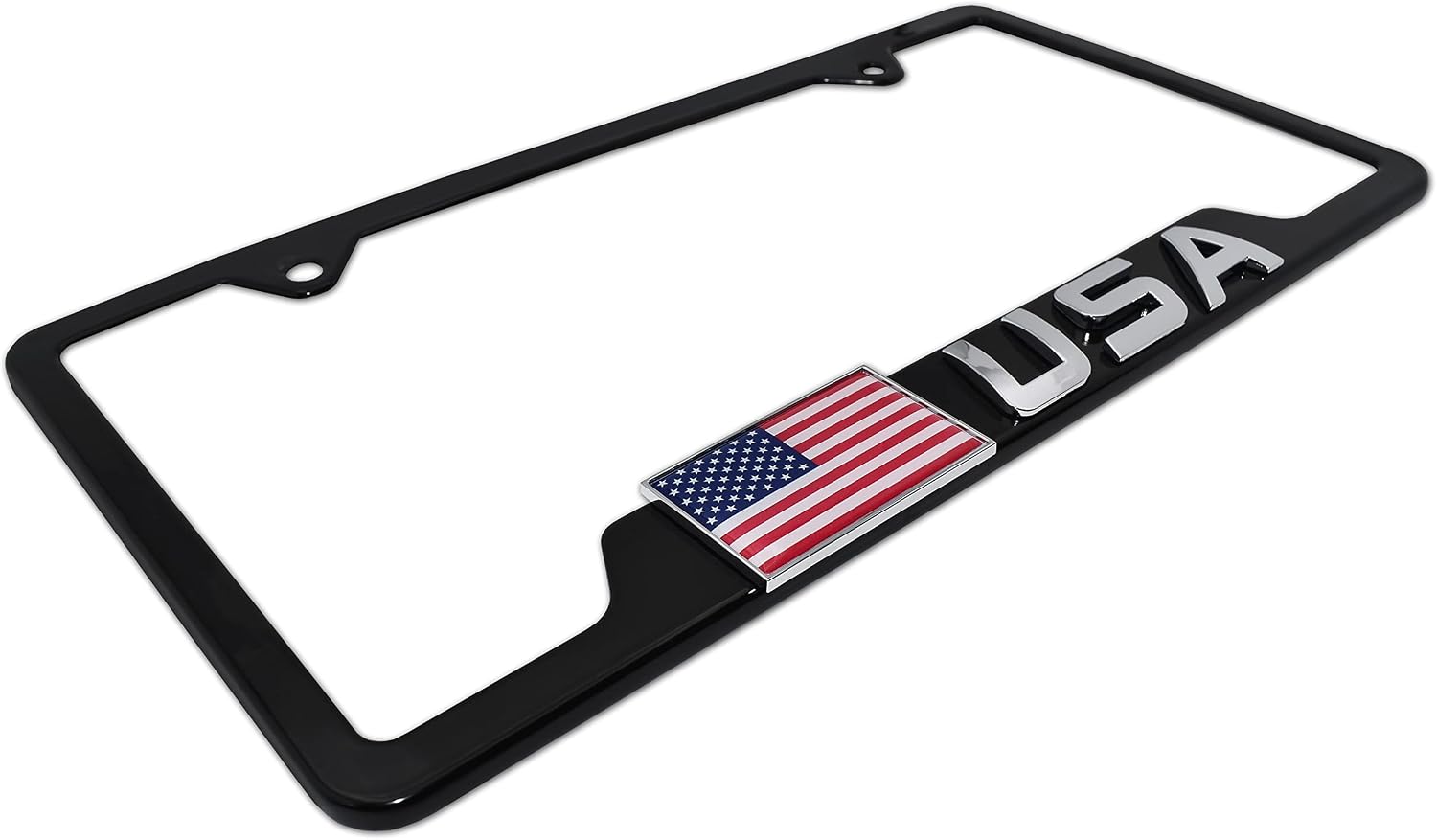 Elektroplate Patriotic USA American Flag Black All-Metal Open Corner Premium 3D License Plate Frame Tag Holder for Cars/SUVs/Trucks Weather-Proof Automotive Accessory
