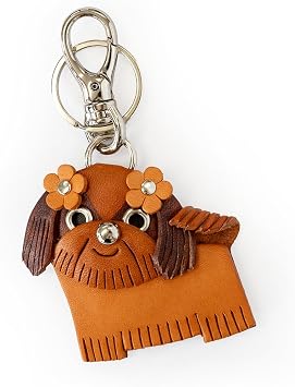Shih Tzu Genuiine Leather Animal/Dog Bag Charm/Keychain *VANCA* Handmade in Japan
