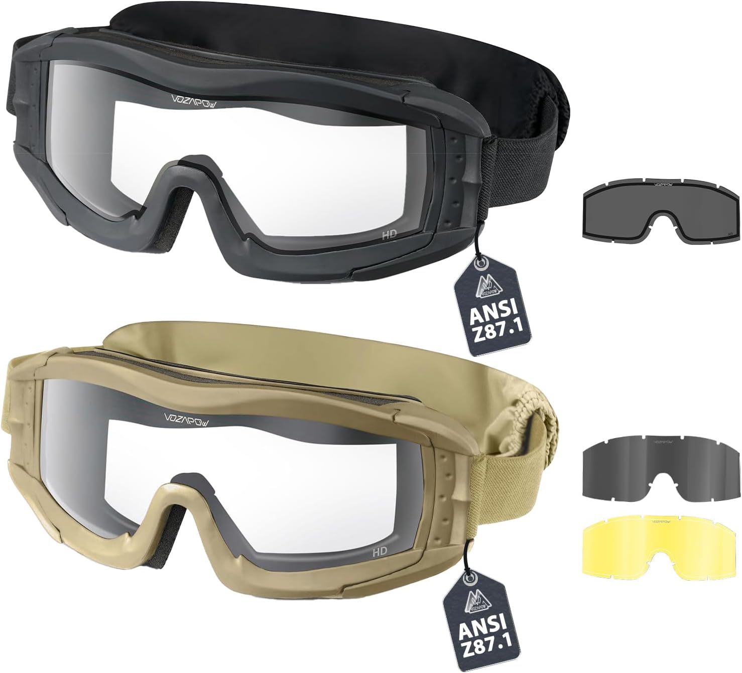 Tactical Airsoft Goggles, Safety Shooting Goggles with 3 Anti-Fog Lenses,丨Safety Shooting Goggles with 2 Anti-Fog Lenses