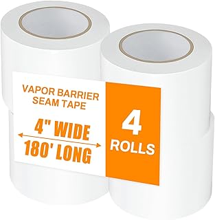 Zhenx 4 Pack, Vapor Barrier Tape, Vapor Barrier Seam Tape, Insulation Tape 4" Wide x 180' Long, PE Seal Tape 9 mm, for Crawlspaces Barriers Seal and Seam Insulation Repairs & Plastic Liners