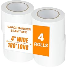 Zhenx 4 Pack, Vapor Barrier Tape, Vapor Barrier Seam Tape, Insulation Tape 4" Wide x 180 Long, PE Seal Tape 9 mm, for Crawlspaces Barriers Seal and Seam Insulation Repairs & Plastic Liners