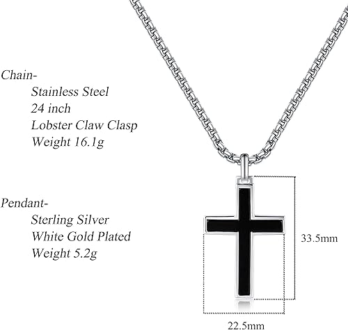 Miniatura 2 de FANCIME White Gold Plated 925 Solid Sterling Silver Polished Black Men's Womens Crucifix Cross Pendant Long Fine Jewelry Valentines Day Gifts for
