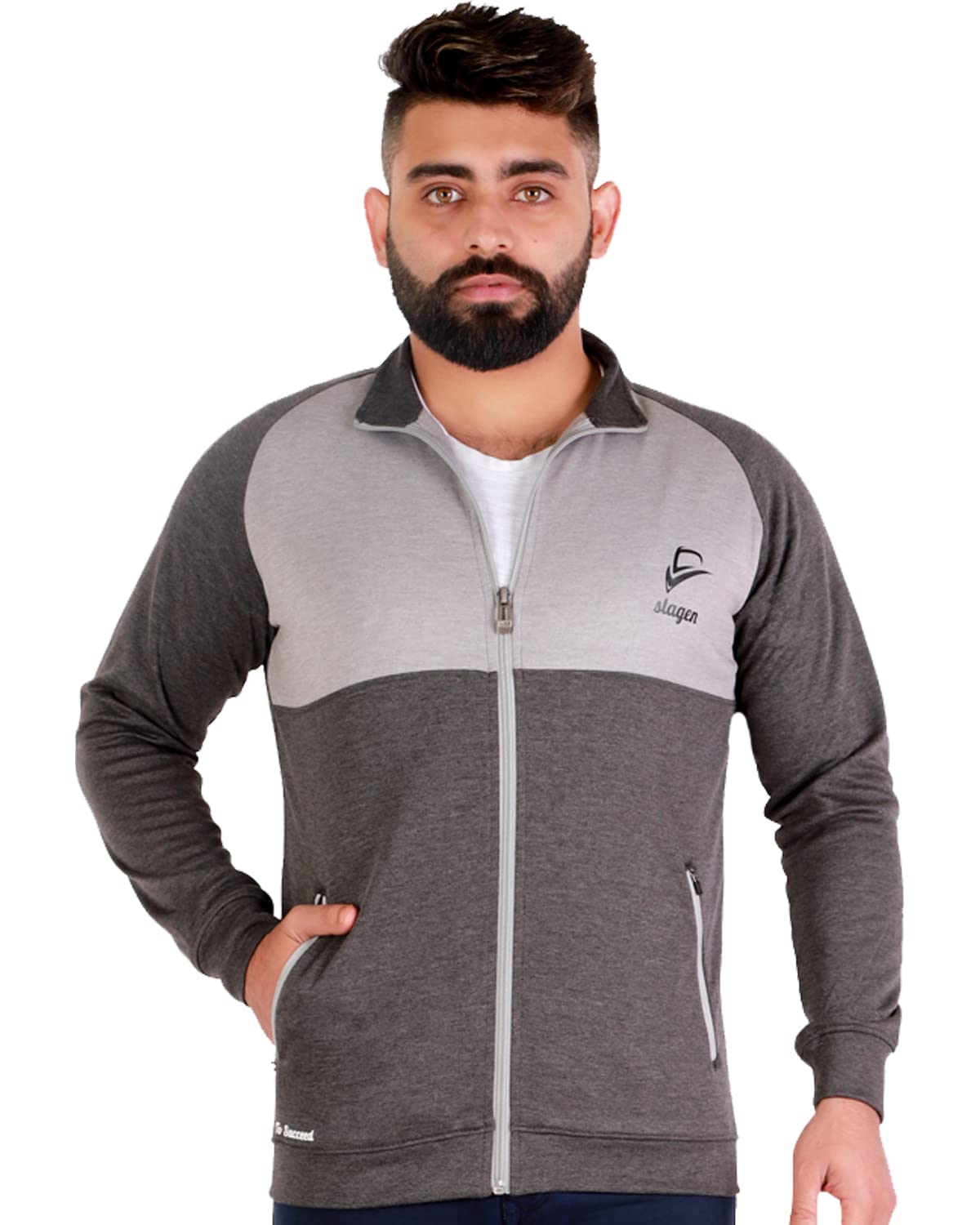 slagen Men's Full-Zip Lightweight Full Sleeve Athletic Upper Jacket ||Fully Comfartble & Fashionable Cotton Blend Fabric || Reguler Fit, Color Two-Tone Grey-picture-11