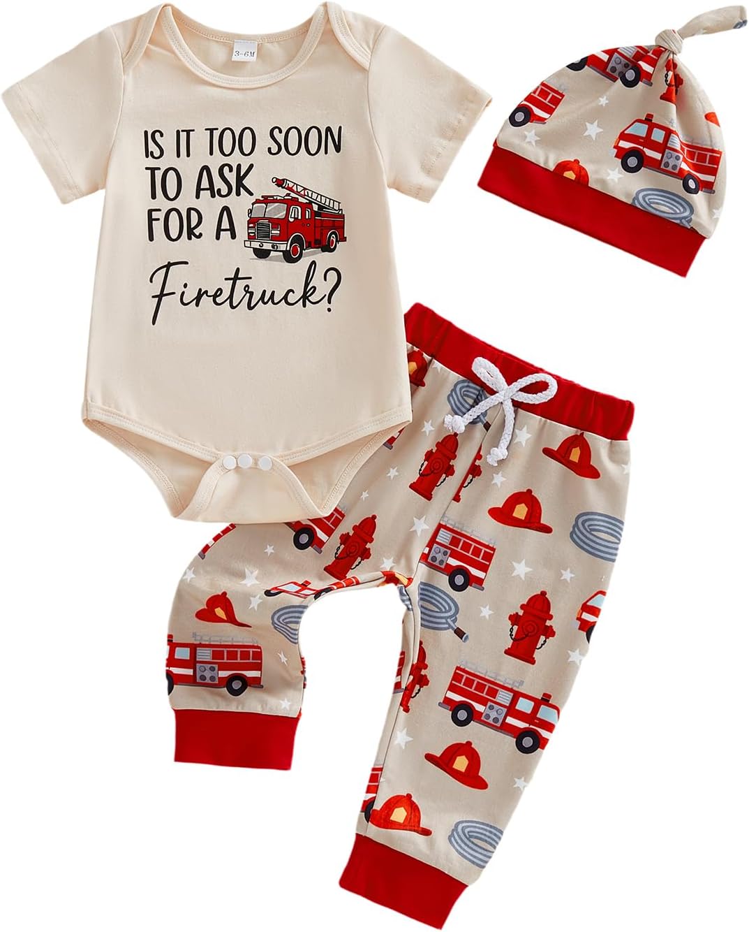 3Pcs Newborn Baby Boy Clothes Is It Too Soon To Ask For A Fire Truck Short Sleeve Romper Pants Set Firefighter Outfit