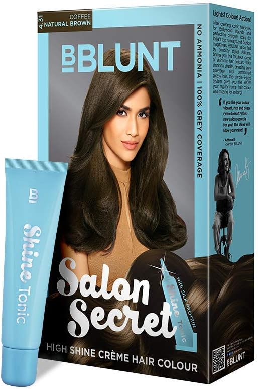 Bblunt Salon Secret High Shine Crème Hair Colour Coffee Natural Brown - 100 g | Coffee Natural Brown - 4.31 | No Ammonia