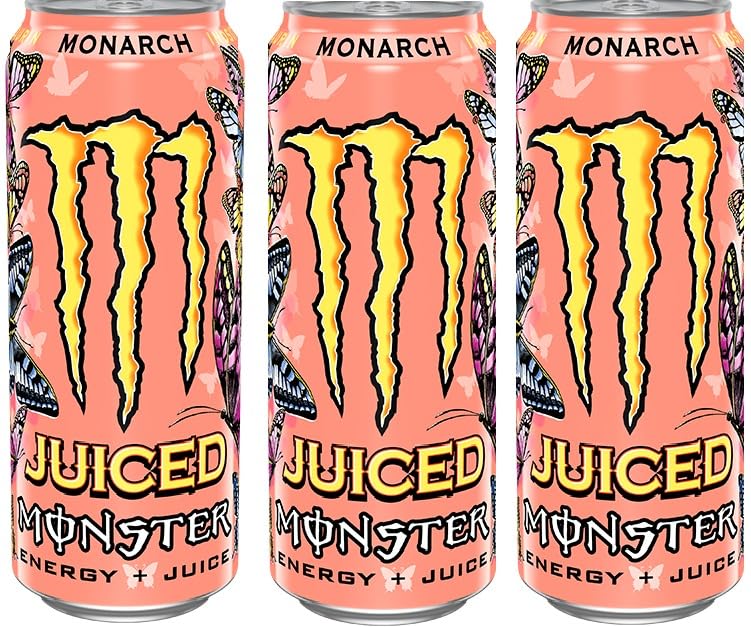Image of Monster Juiced Monarch Energy Drink, Energy Plus Juice Formula, 500 ml Can, Pack of 3 (Product Of USA) From DECADENT FOODS