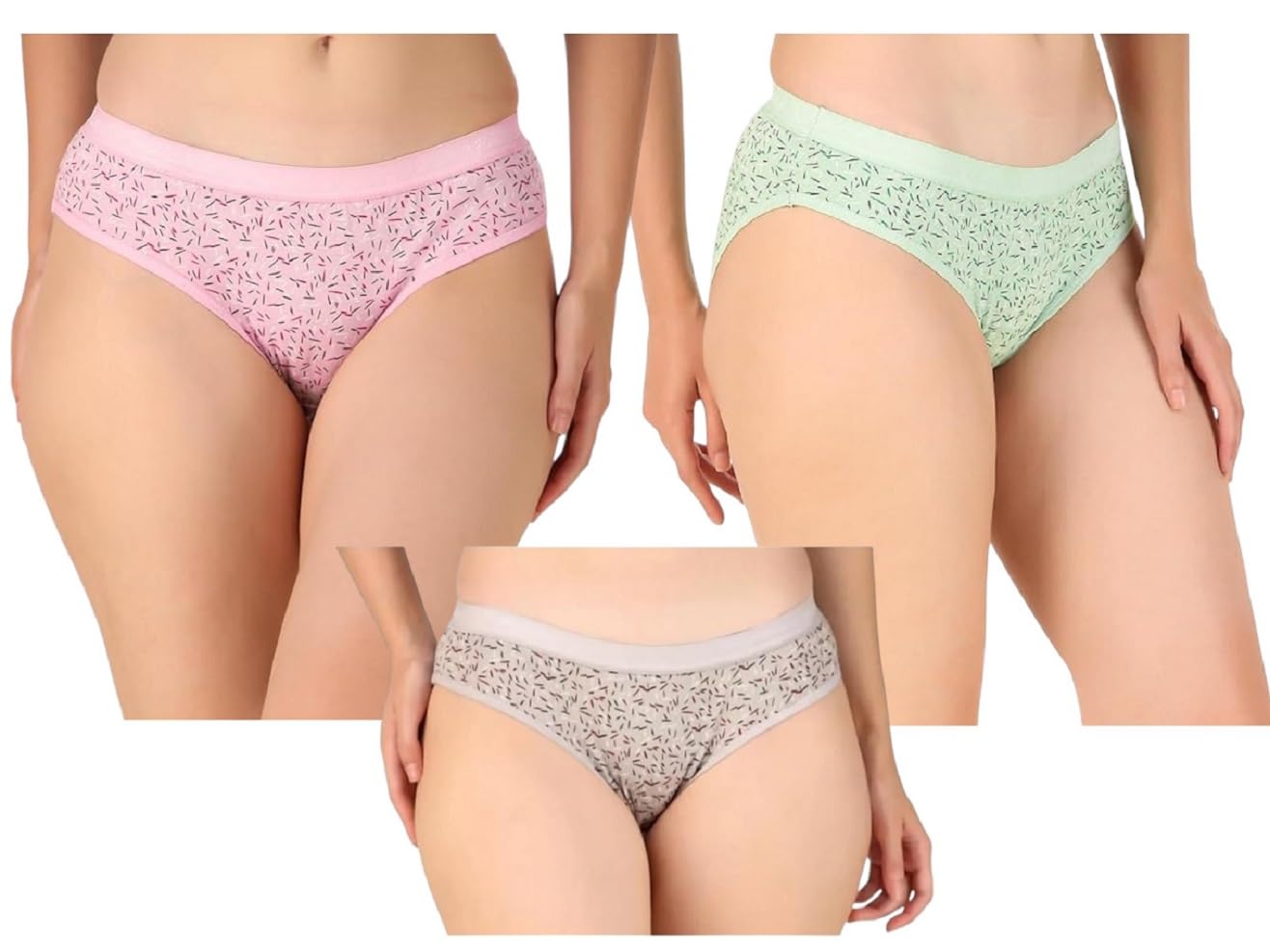 Women's Cotton Panty Set, Pack of 3 Women's Innerwear Bikini Panties, 100% Cotton Febric Anti-Bacterial Printed Briefs for WomenPrinted Pattern, Pink Mint Grey-picture-25