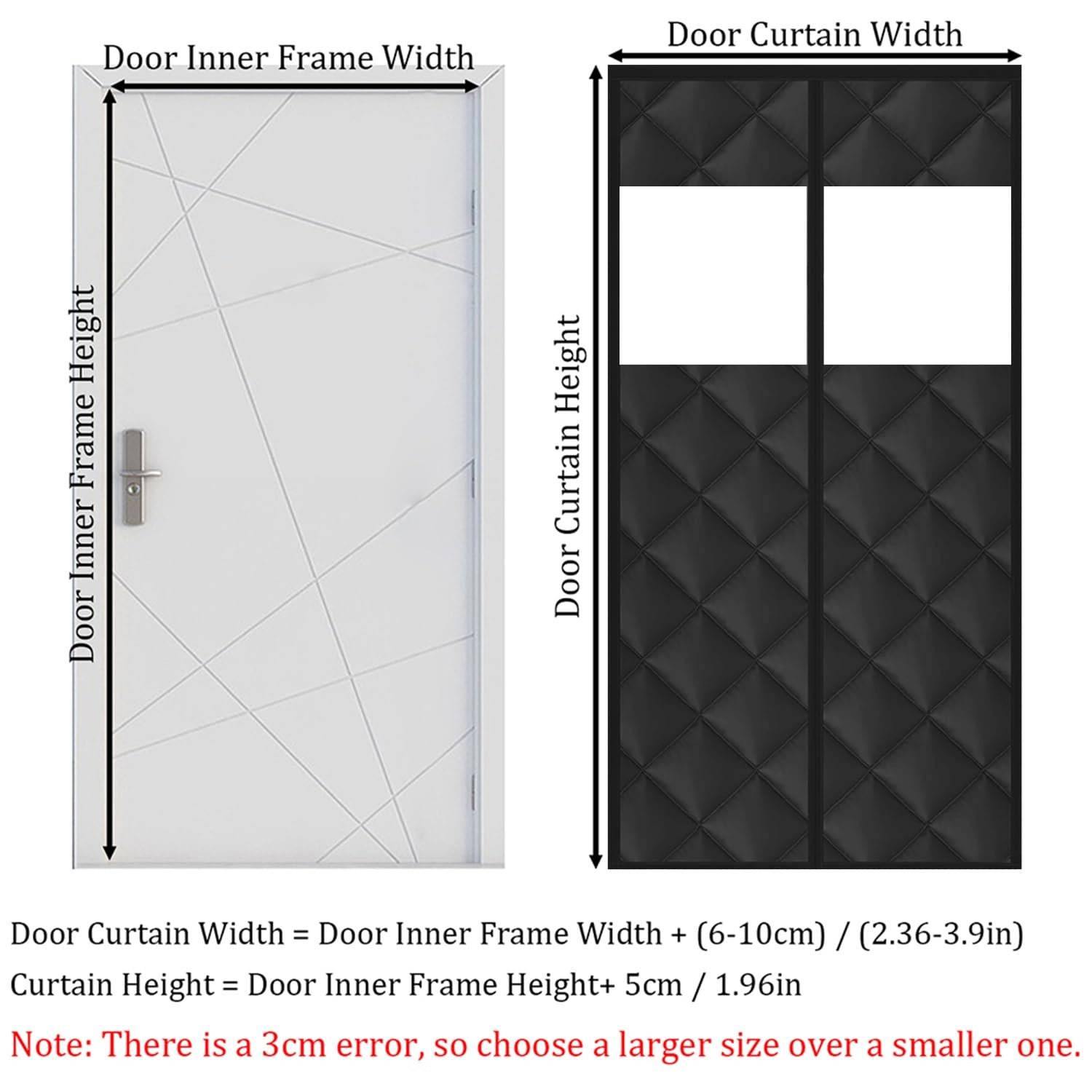 Magnet Wärmeschutzvorhang Mit Fenster, W 70-250cm Oxford Thermo Türvorhang Baumwollfüllung Thermovorhang Kälteschutz Isolierter Türvorhang Hält Warm Im Winter Kühl Im Sommer(Schwarz,90x200cm)