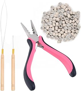Microlinks Hair Extensions Kit,3PCS Microlinks Beads Tools Pliers for Linkies Opener and Removal with 100PCS Micro Nano Rings Beads,Blonde Grey