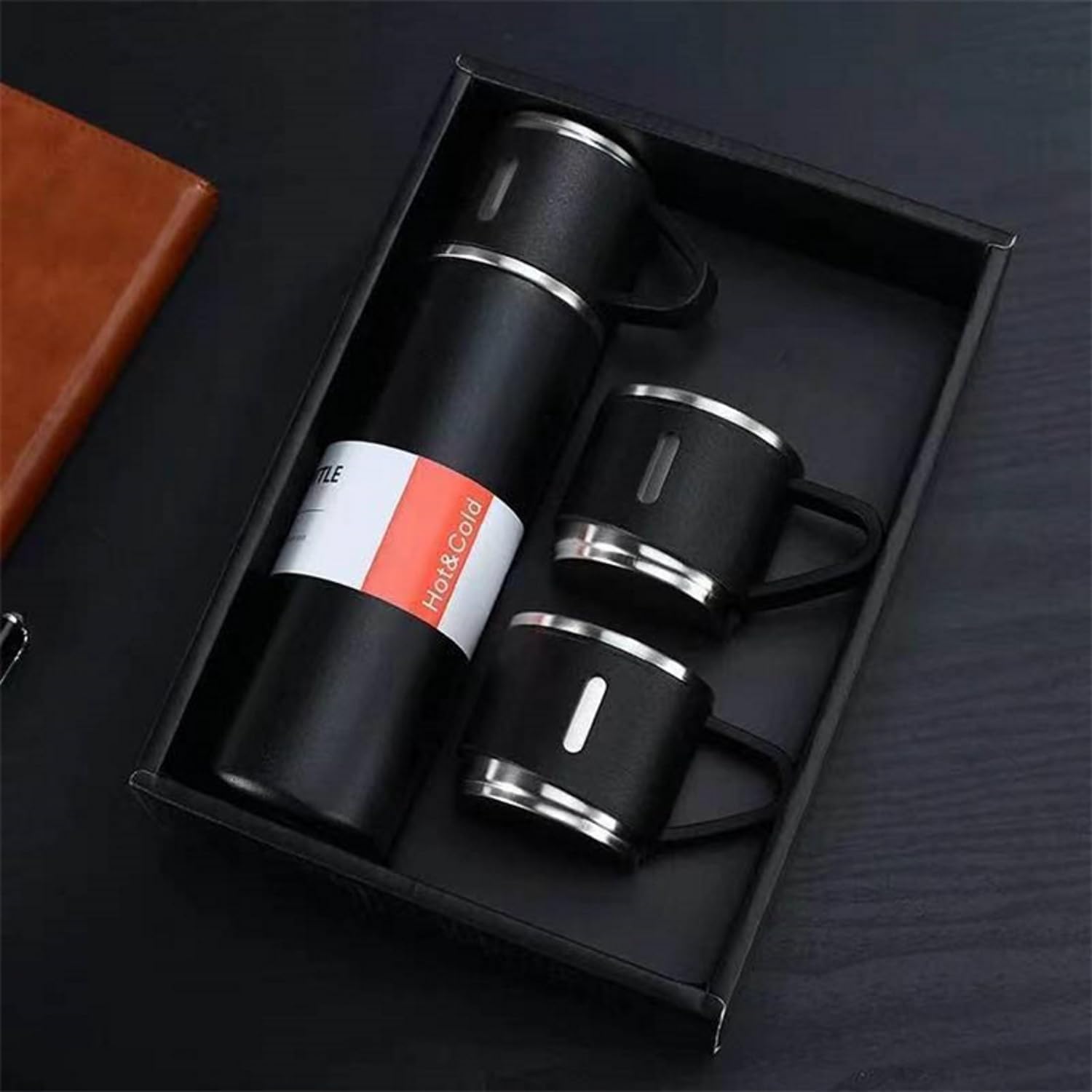 Biella 500ml Double Wall Stainless Steel Thermo Vacuum Insulated Flask Set with Two Cups – Perfect for Hot & Cold Beverages on Cycling, Backpacking, Camping, Hiking, Office & More