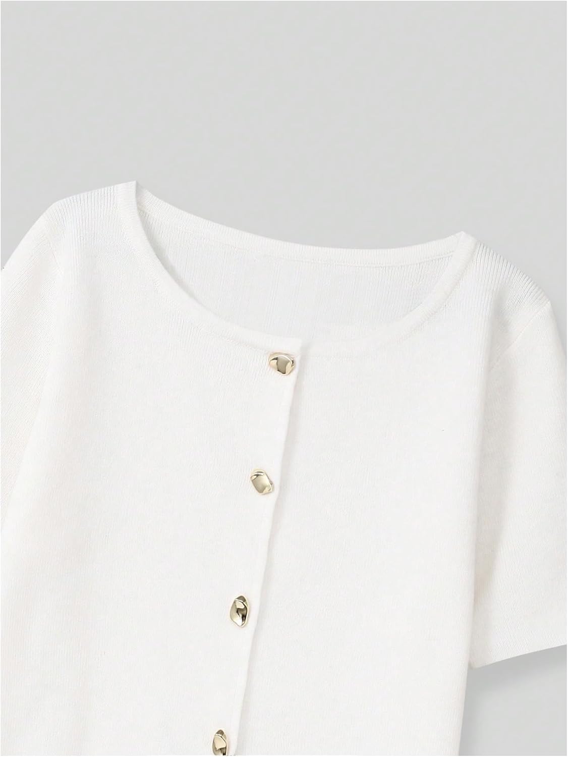 GORGLITTER Women's Short Sleeve Button Up Cropped Cardigan Crewneck Dressy Casual Sweater Fall Knit Tops - Image 4