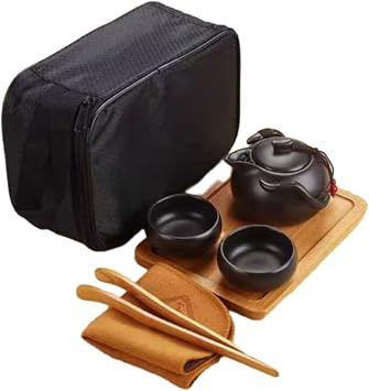 Tea Sets Ceramic Teapot Set Kungfu Tea Sets Portable Travel Tea Set with 2 Tea Cups,Black Leather Case Suitable for Office,Picnic,Home Teapot