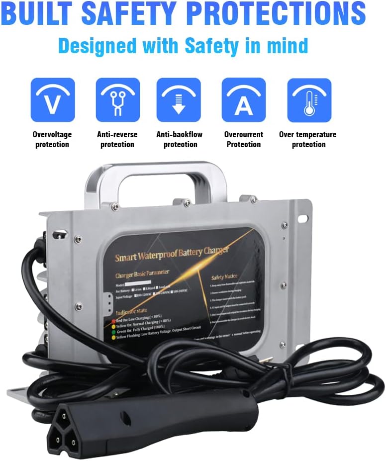 48 Volt 15 Amp Cart Battery Golf Cart Batteries Charger for 48V Club Golf Cart,Go Cart Battery Waterproof IP68 with Ez-Go RXV 3 Prong Connector