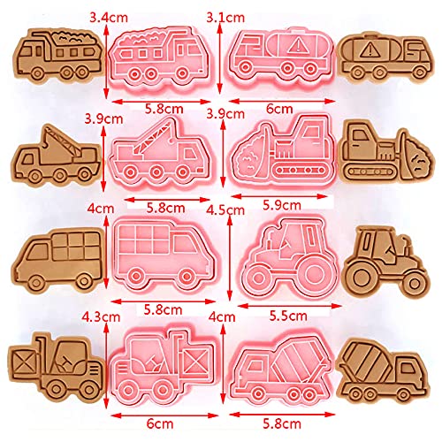 Foto von 8 Stück Keksausstecher Auto 3D Ausstechformen Set Ausstecher Kinder Plätzchen Ausstecher Transportwesen Plastik für DIY Fondant Keksteig Kuchendekoration Schokoladenform Cookie