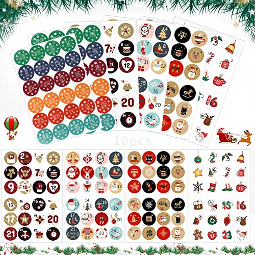 JOKILY Lot de 10 autocollants numérotés autocollants pour calendrier de l'Avent - À coller soi-même et à décorer Cover