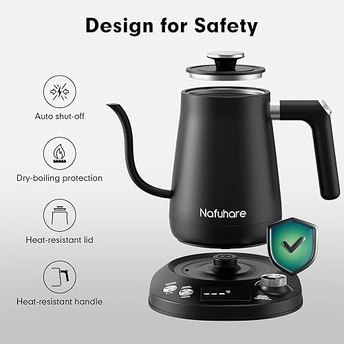 Miniatura 4 de Nafuhare Hervidor eléctrico de cuello de cisne con control de temperatura de  1 , hervidor eléctrico de acero inoxidable de ebullición rápida de