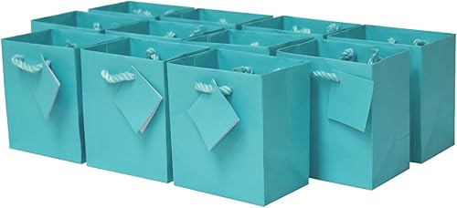 OccasionALL - Paquete de 12 mini bolsas de regalo, bolsas de compras extra pequeñas de color verde azulado con asas, bolsas de regalo turquesa para