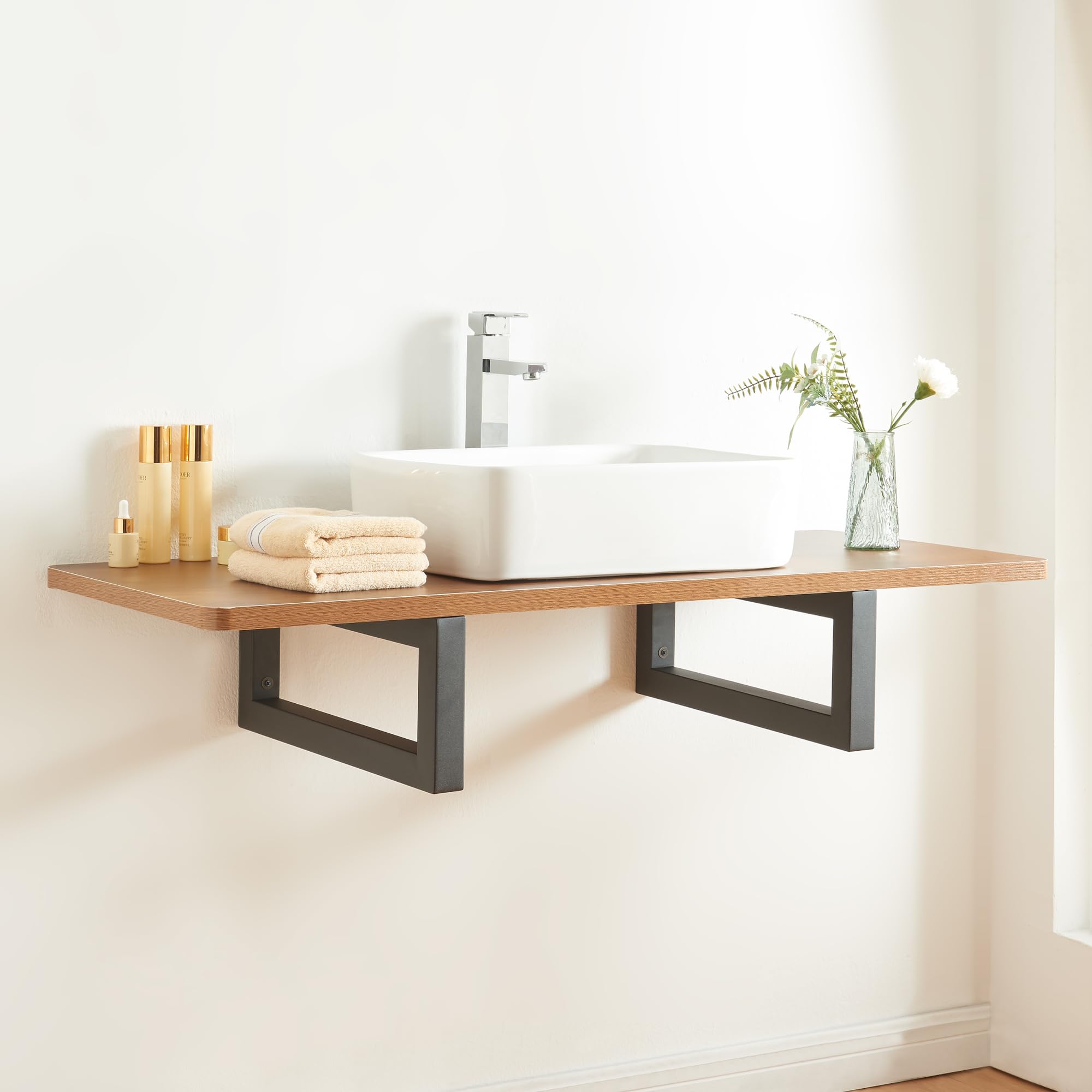 [en.casa] Set di 2 Supporti in Acciaio per Mobili 'Fai da Te' Montaggio a Parete Staffe per Mensole Piani di Appoggio Portasciugamani (LuxA) 40 x 20 cm - Nero
