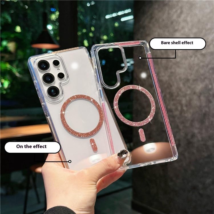 Image of VONZEE Compatible for Samsung S25 Ultra 5G Case Glitter Ring Cute Shiny Colorful Bling Case (Compatible with Magsafe) Transparent PC+TPU Glossy Shiny Cover for Girls Women,Blue