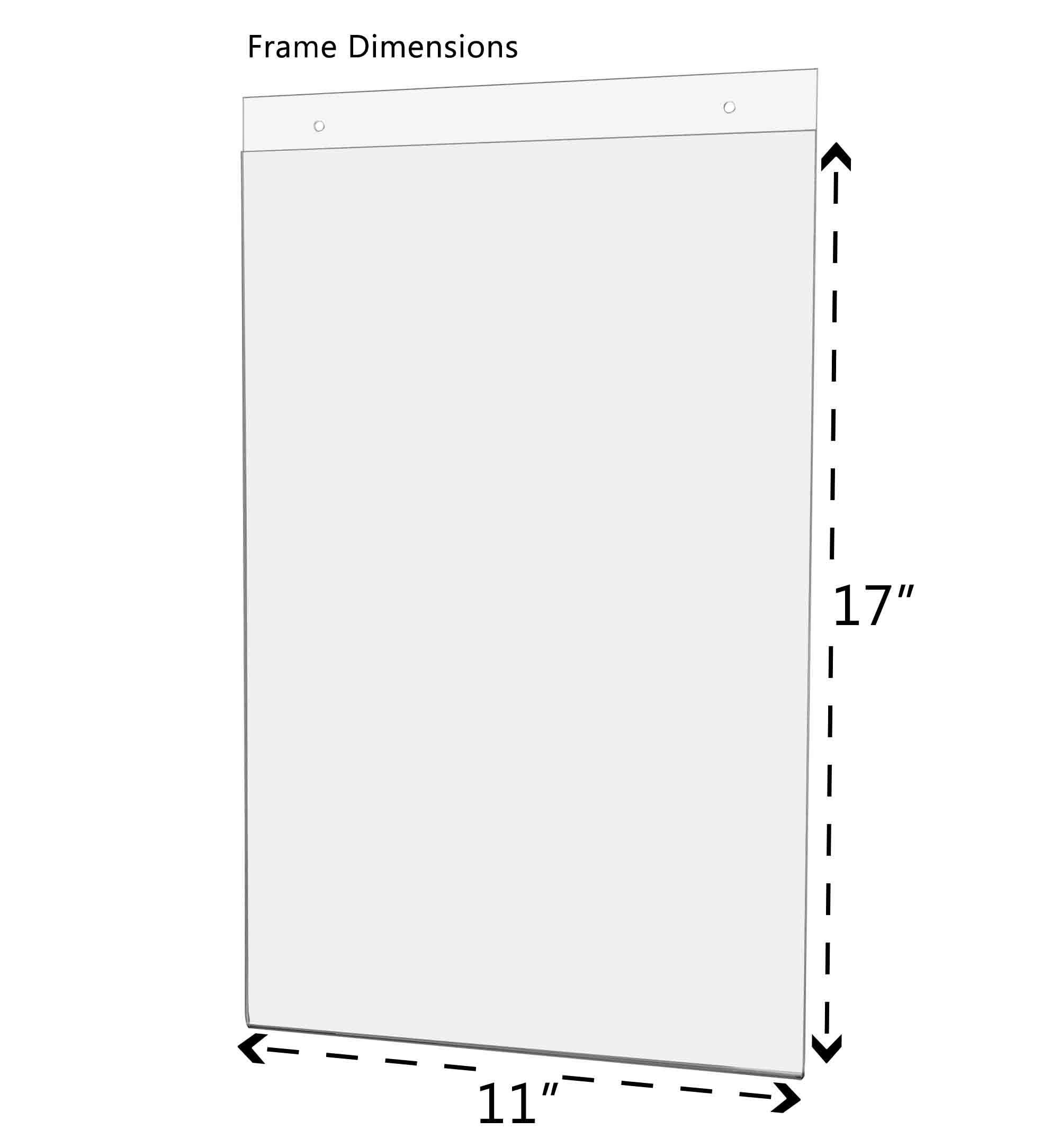 11x17 Clear Acrylic Wall Sign Holder - Vertical Sleeve With Hanging Hardware For Notices & Directories
