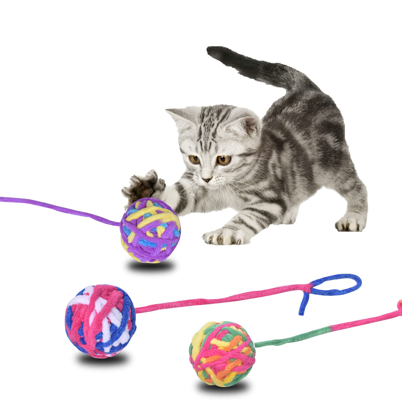 3 Stück Katzenspielzeug Wollball Lustige Katzenglocke Ball Bunte Wollgarnbälle mit Seil Haustier Katze Kaukugel Kratzspielzeug für Katzen Kätzchen Haustier Interaktives Spielspielzeug