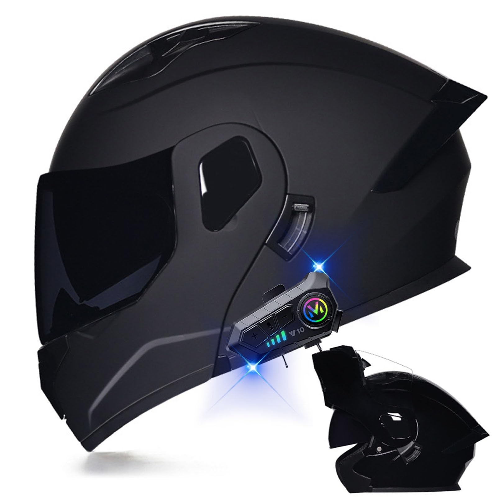 Motorcycle Bluetooth Modular Helmet DOT Approved Dual Visor Full Face Flip up Integrated Motorcycle Helmets Double Visor Helmet Built-in Dual Speaker Microphone Waterproof Adults Men Women M-XXL